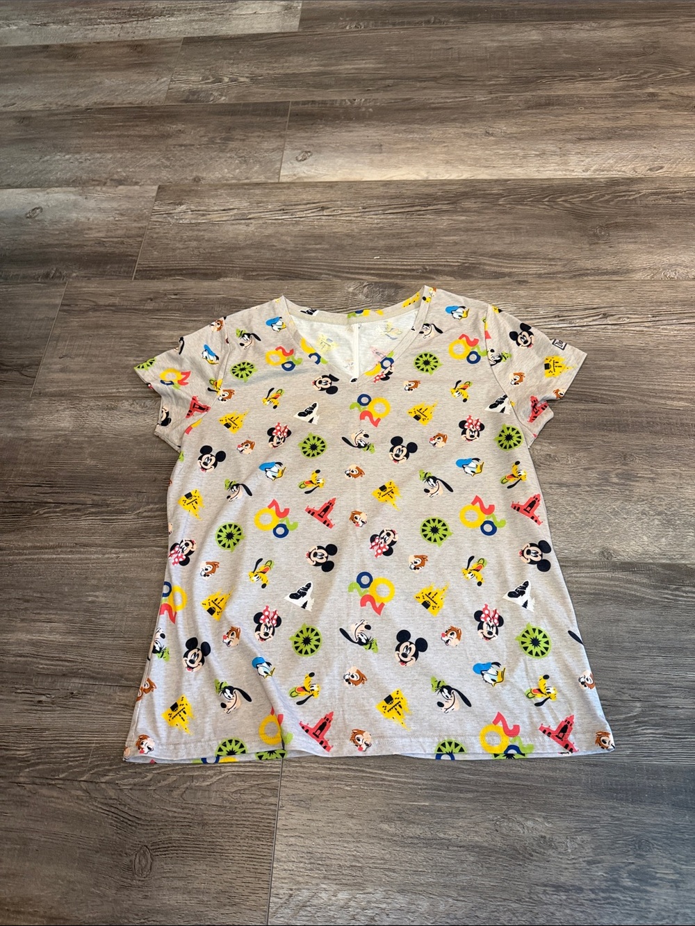 Disney Gray Short Sleeve Tee with Colorful Cartoon Motif